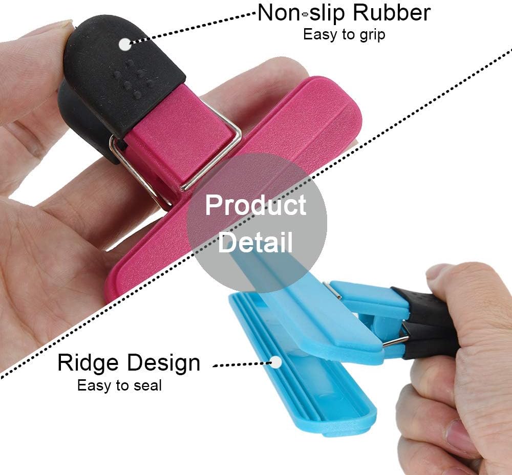 Large Chip Clips Food Clips Bag Sealing Clips with Good Grips Plastic Heavy Duty Air Tight Seal Grip Assorted Colors for Coffee Potato and Food Bags (6 Pcs)