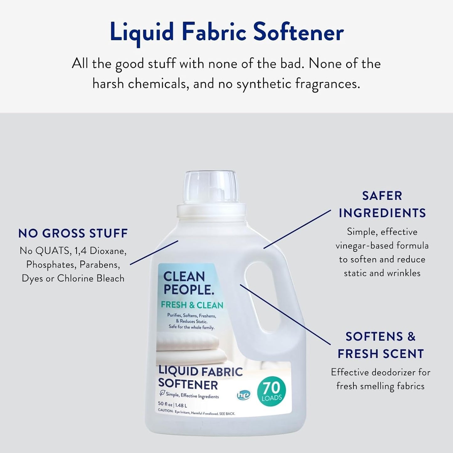 The Clean People Liquid Fabric Softener - Softens & Removes Static Cling - Vegan (50 Fl Oz, Fresh & Clean)