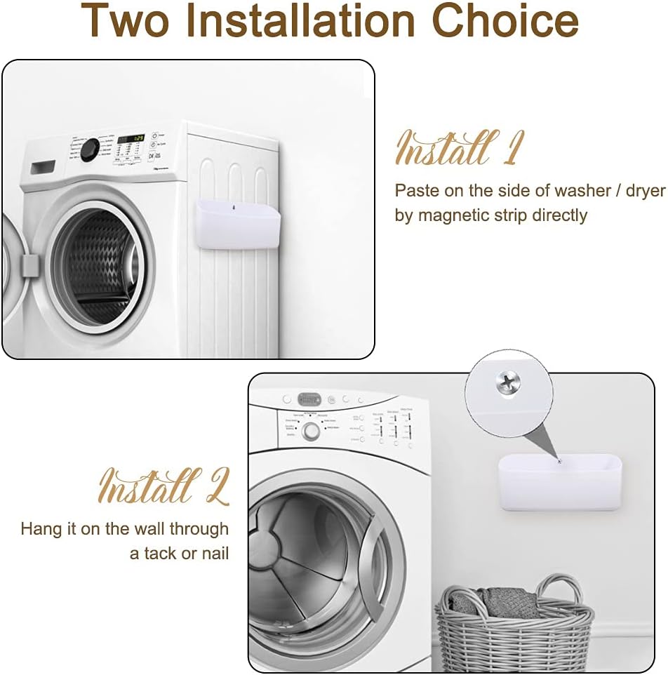 Picowe Magnetic Laundry Storage, Lint Holder Bin for Laundry Room, Space-Saving Trash Container Hanging on Dryer, Washer or Wall Mount Trash Bin (Gray White)