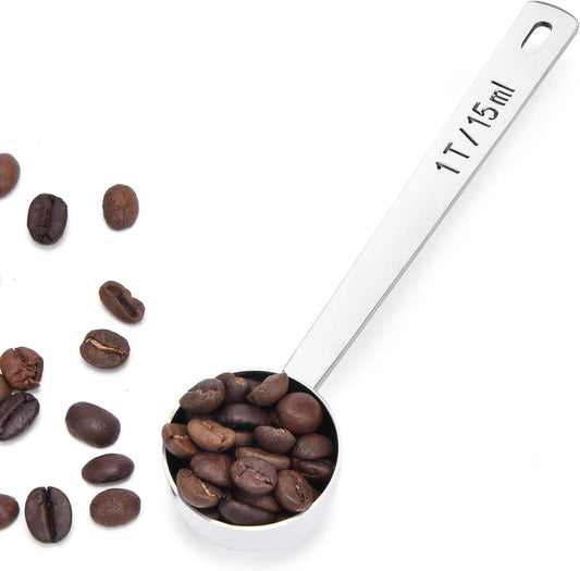 Long Handle Coffee Scoop: 18/8 Stainless Steel 5.64 Inch 1 Tablespoon Metal Measuring Spoon Tbsp Scoop for Coffee Beans, Grounds Coffee, Coffee Powder, Tea, Tall Jars (1Tbsp/15ml)