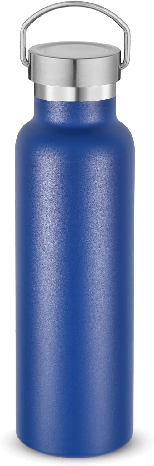 Neihepal Navy Stainless Steel Water Bottles,20 Ounce Vacuum Insulated Double Wall Travel Bottle with Leak Proof Lid of Handle,Metal Reusable Standard Mouth Flask Thermoses for School,Hikers,Gift