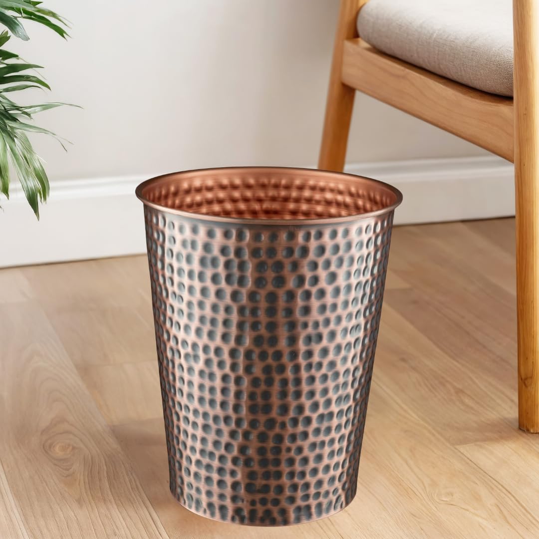 Monarch Abode Handcrafted Metal Wastebasket Trash Can for Home Office Bedroom, Decorative Wastebasket, Modern Bathroom Decor, Durable, Hand Hammered, Antique Copper Finish