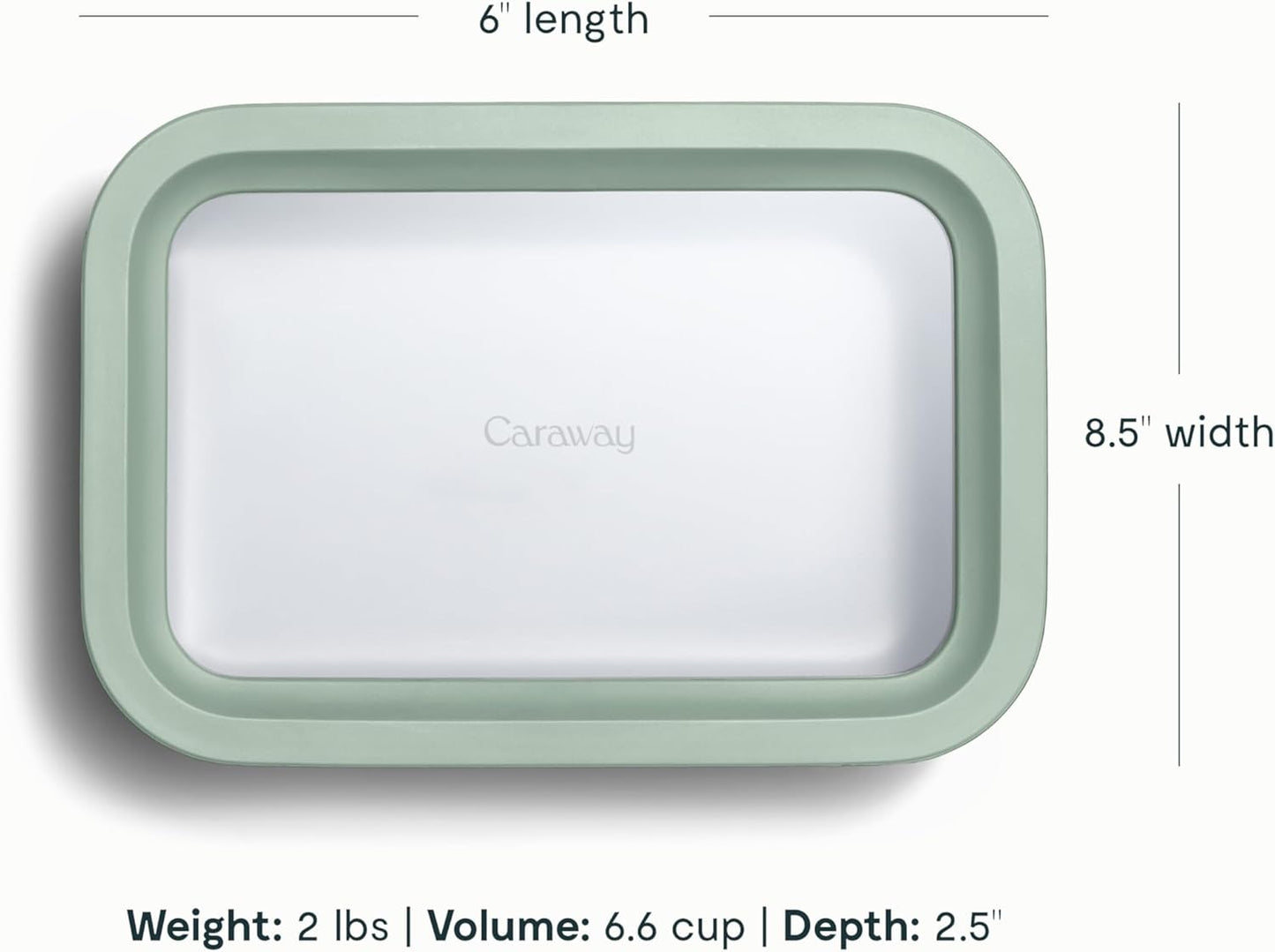 Caraway 6pc Glass Food Storage Set – 6.6 Cup Food Containers (6) - Ceramic Coated - Non Toxic, Non Stick with Lids - Microwave Safe - Mist