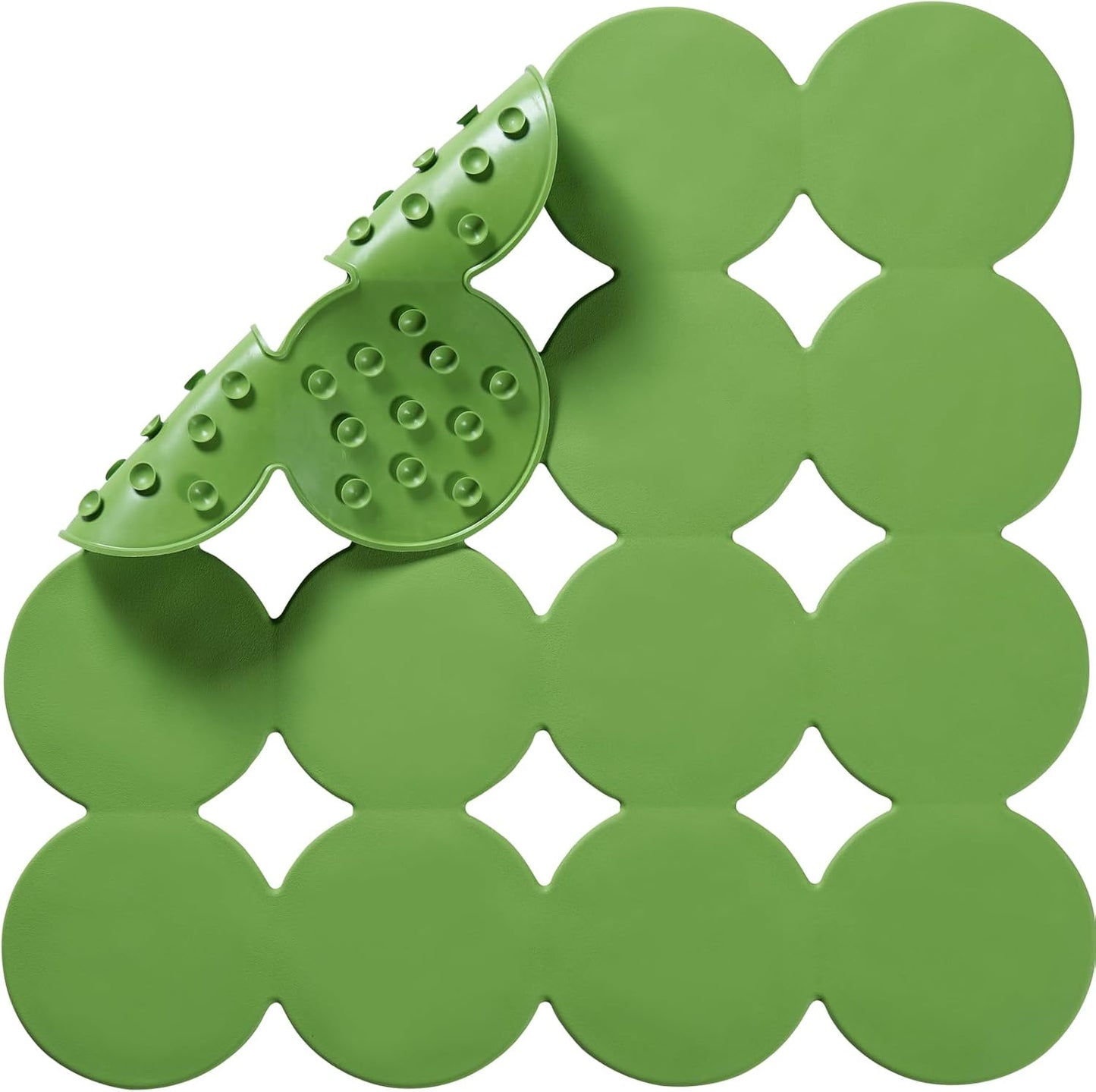 Square Shower Mat Nonslip - Rubber Bathtub Mat with Suction Cups for Inside Shower Bathroom Floor (Green, 21X21)