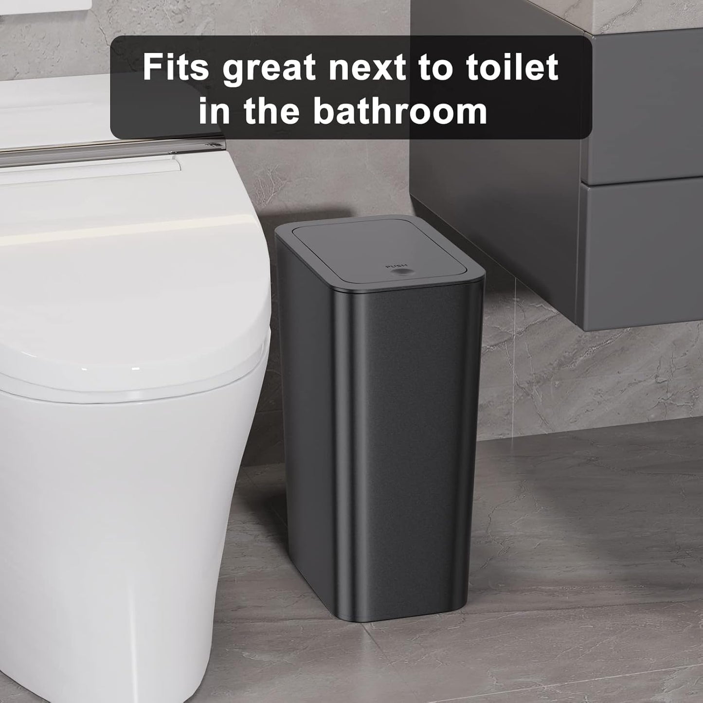 N. NETDOT Bathroom Trash Can with Lid 3 Pack Set, 2 Packs 4 Gal Slim Kitchen Trash Bin and 1 Pack 2.6Gal Garbage Can, Small Trash Can/Trash Bin/Waste Basket for Bedroom (Black, Pack of 3)