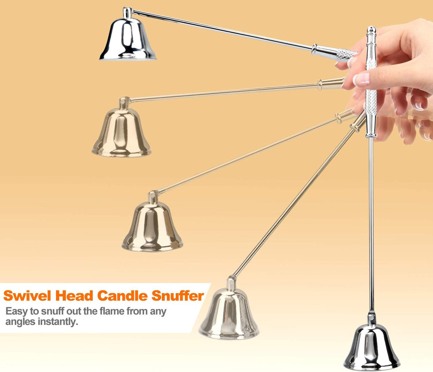 GOSGOONE Candle Snuffer, Elegant Candle Extinguisher with Long Handle, Hinged Candlesnuffers Wick Snuffer Candle Accessory for Putting Out Candle Flame Safely, Candle Stopper with Storage Bag (Silver)