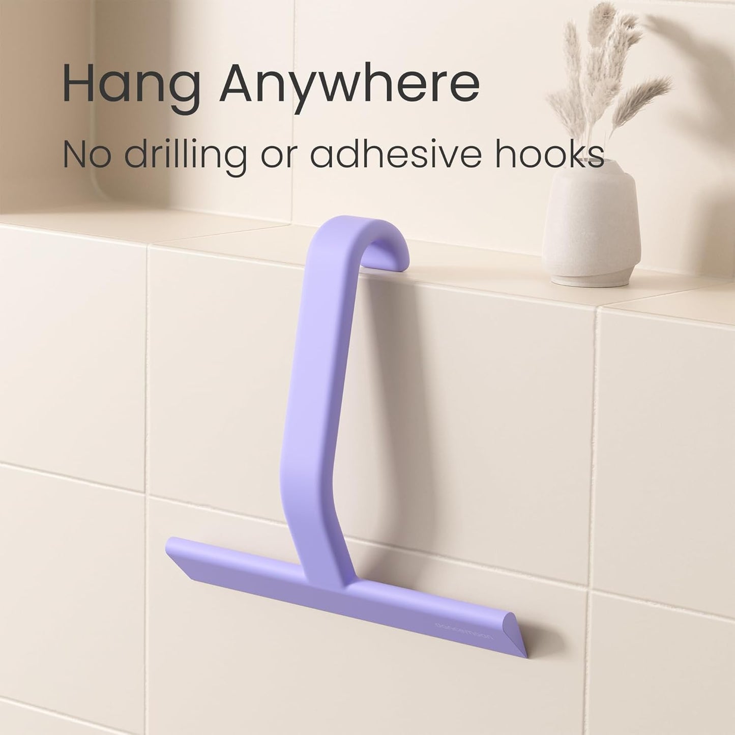 dancemoon JustHang Shower Squeegee for Glass Doors, All-one-Piece Silicone with Built-in Hook Design for Easy Hanging and Cleaning, 10 Inch Purple