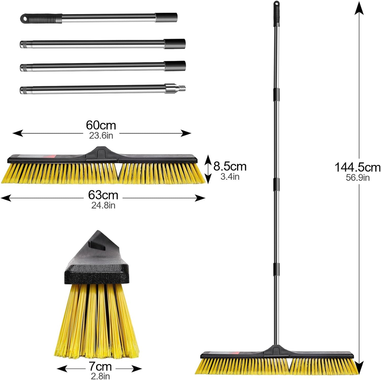 24" Push Broom,Masthome Industrial Broom with Stiff Bristles,Outdoor Broom Heavy Duty and 55" Long Handle,Heavy Duty Broom Brush for Garage Yard Patio Warehouse Concrete Floor Cleaning