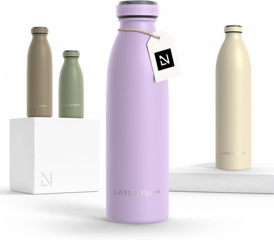 LARS NYSØM Stainless Steel Insulated Water Bottle 12oz 17oz 25oz 34oz 51oz | Insulated Thermo Flask for Hot and Cold Beverages | Leakproof Drinking Bottle (Lavender Purple, 17oz)