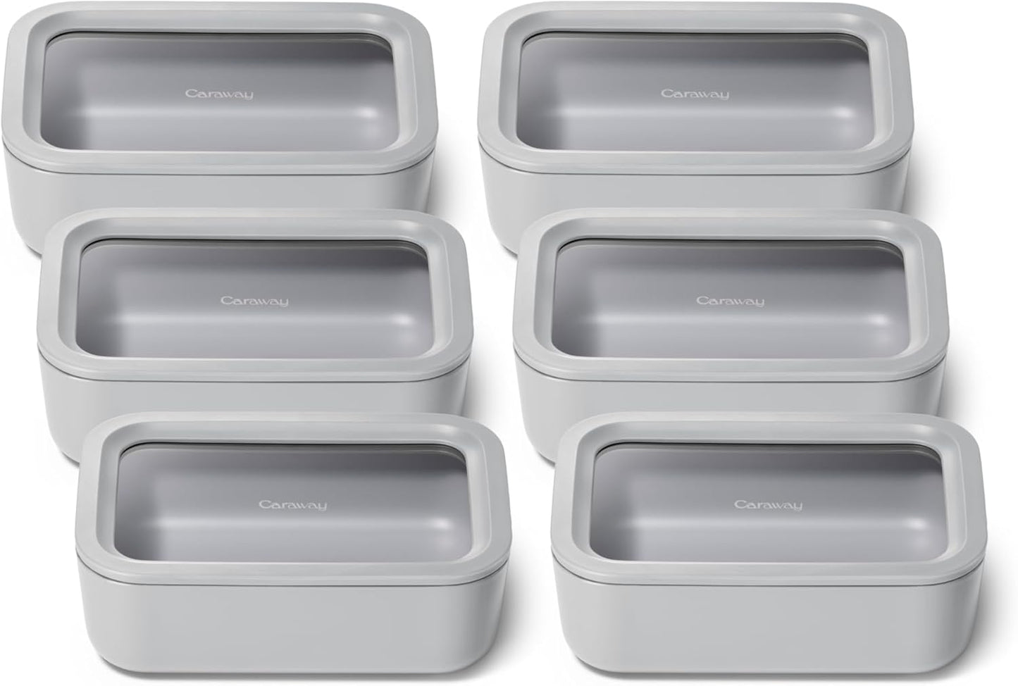 Caraway 6pc Glass Food Storage Set – 6.6 Cup Food Containers (6) - Ceramic Coated - Non Toxic, Non Stick with Lids - Microwave Safe - Gray