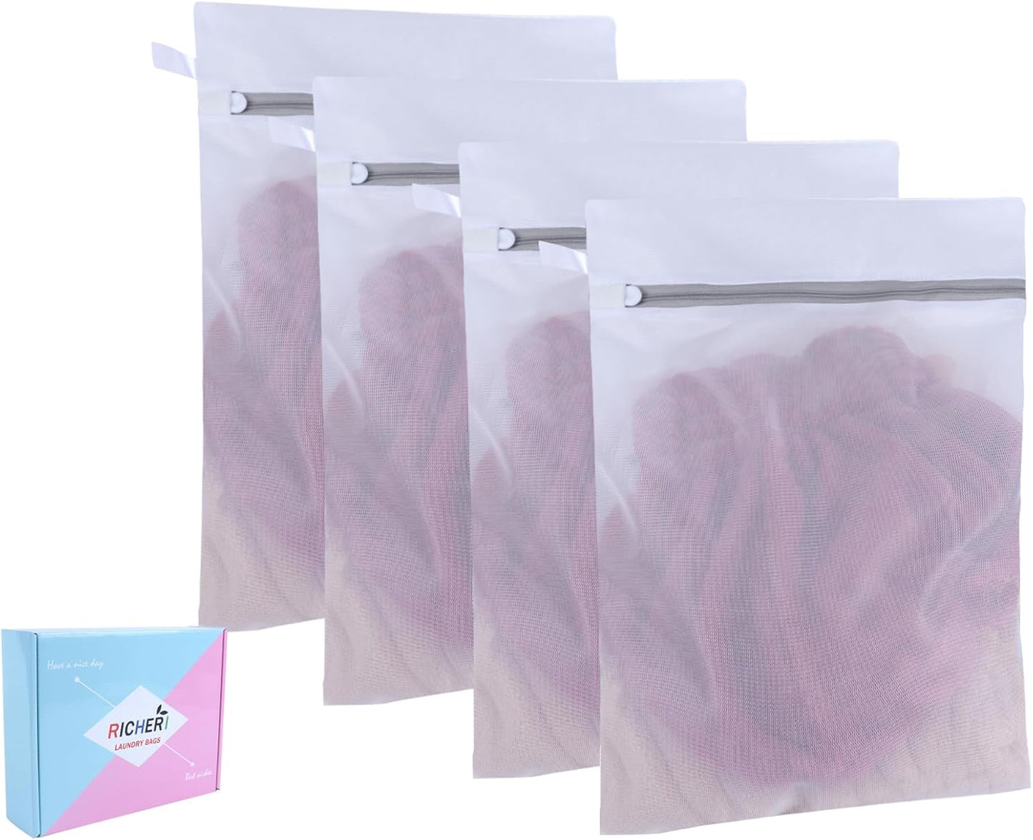 Mesh Laundry Bags, Mesh Wash Bags, Durable Mesh Structure with Strong Zipper, Suitable for Underwear, Delicate Clothes, Pants, Shoes, Socks Washing (Small Fine Mesh, Medium 16 * 20in *4pcs)