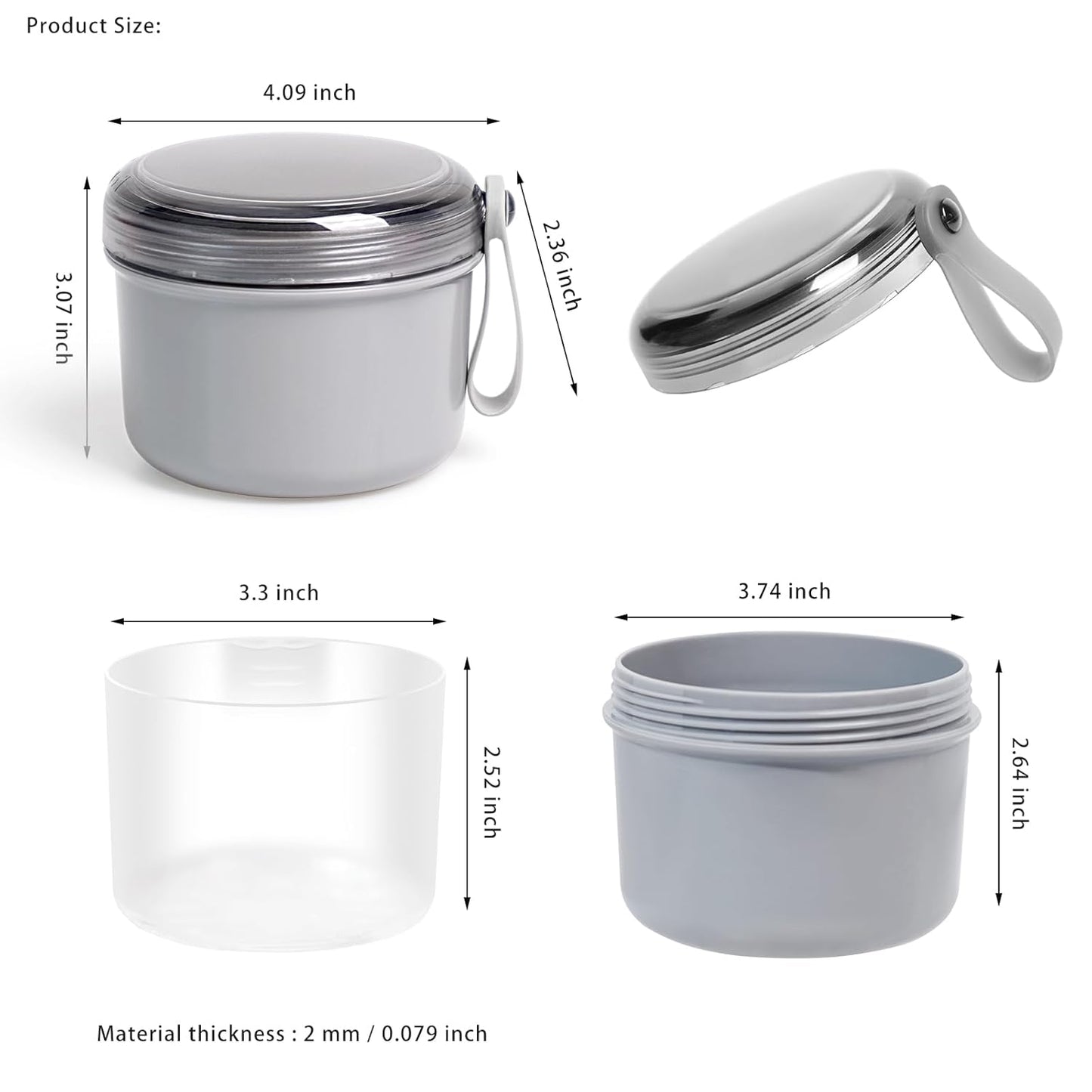 Large Denture Bath Cup No Leak Denture Case Retainer Cleaner Case Complete Cleaning Care Denture Clear and Retainer Denture Holder for Soaking (grey)