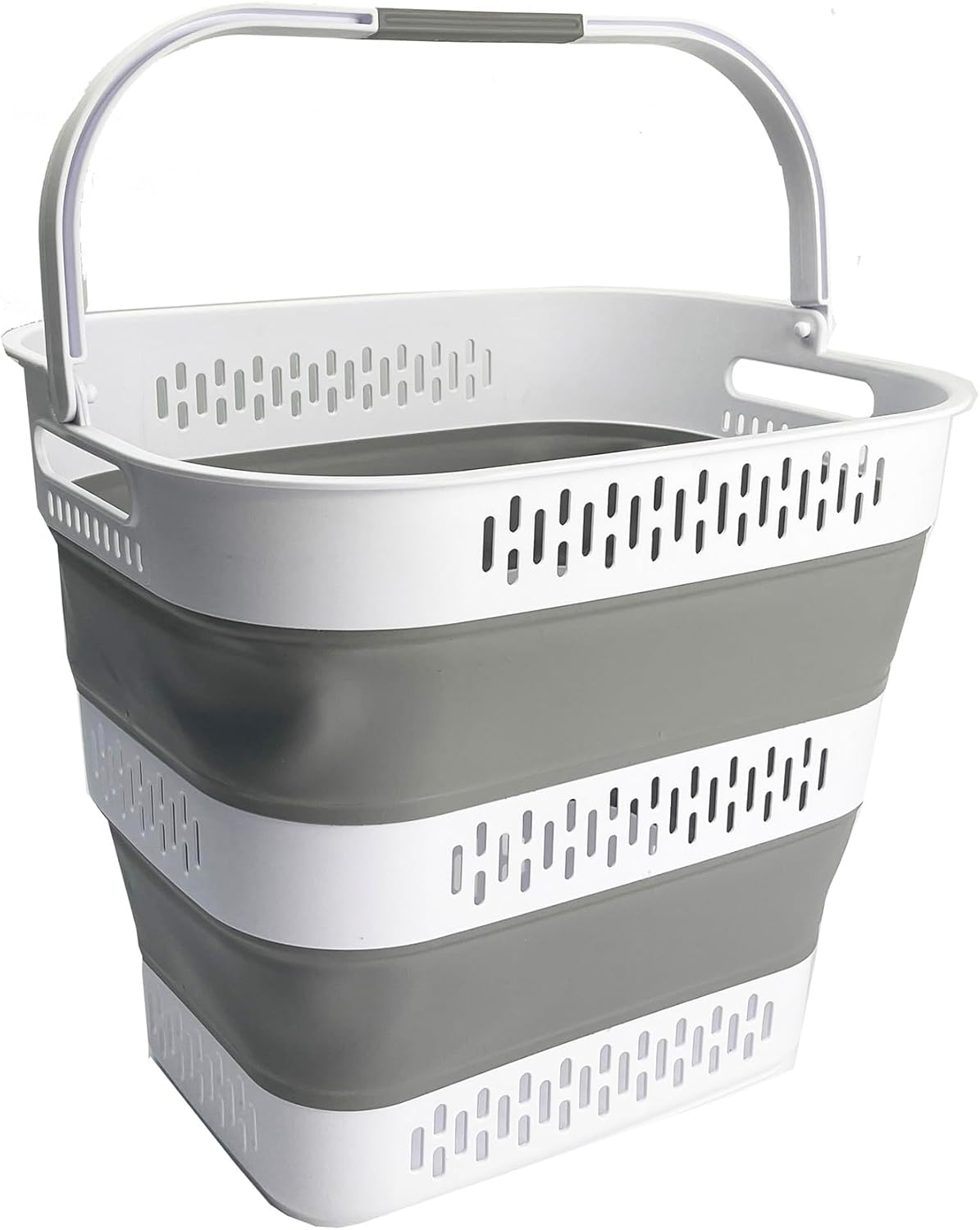 SAMMART 40L (10.5 Gallon) Collapsible Plastic Laundry Basket with Handles - Foldable Pop Up Storage Container/Organizer - Portable Laundry Hamper - Space Saving (1, White/Grey)