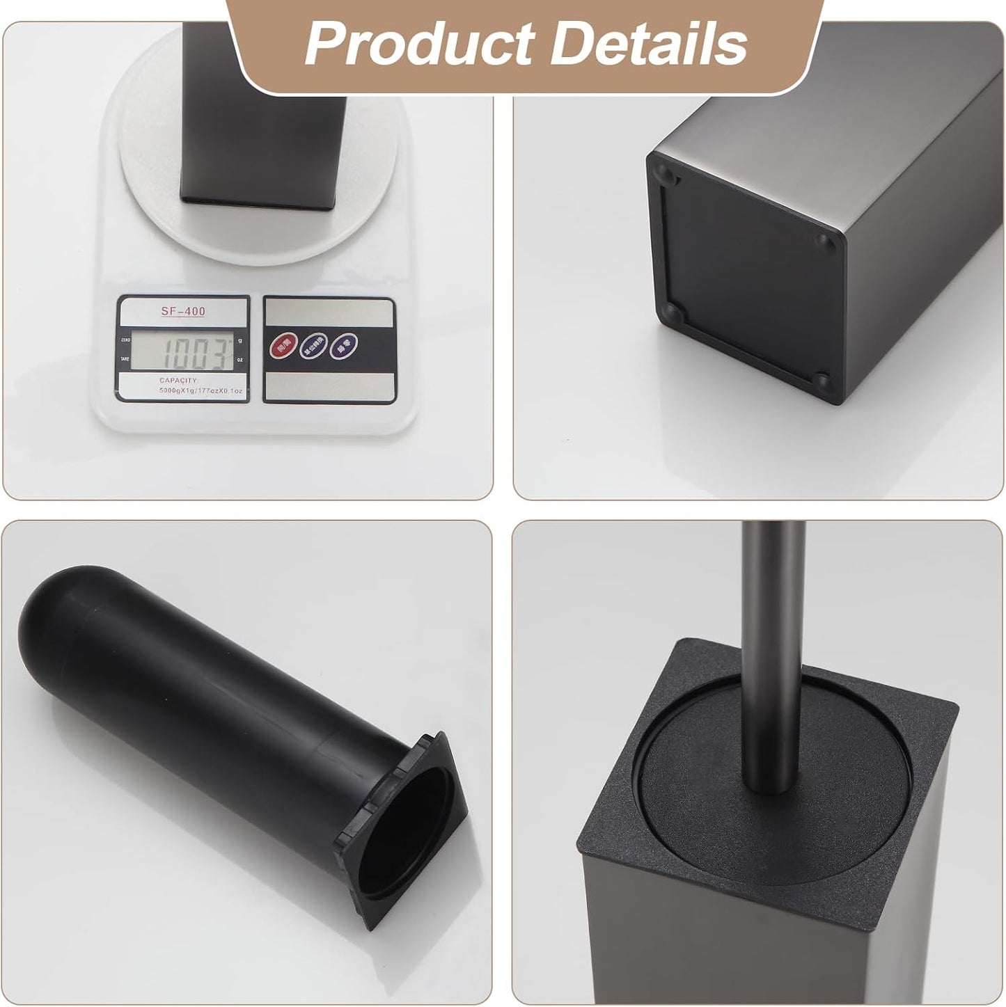 BGL Standing Toilet Brush and Holder GunGrey Aluminium Toilet Bowl Cleaner Brush and Holder for Bathroom Storage and Organization, Square Design Sturdy and Space Saving