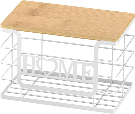 Trash Bag Holder, Thipoten Trash Bags Dispenser with Bamboo Top, Suitable for Garbage Bags Purchased Online or Supermarket, Perfect Storage Organizers for Cabinet, Under Sink (White, Large)