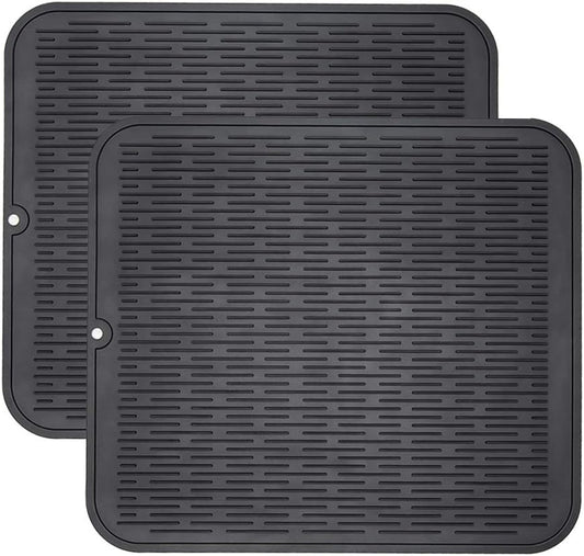 ZLR 2 Pcs Silicone Dish Drying Mats for Kitchen Counter, Eco-Friendly Fast Dry Dish Mat, Easy Clean Multi Usage Drying Matt, Heat Resistant Trivet, 16" x 18" XL, Black