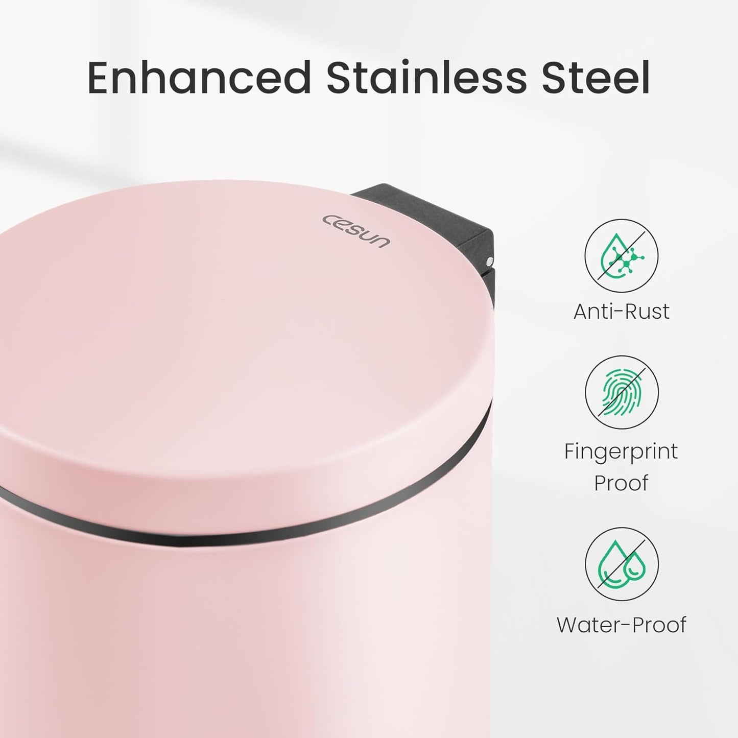 Cesun 1.2 Gallons Small Pink Trash Can, Bathroom Garbage Can with Lid and Foot Pedal, Mini Round Wastebasket for Bathroom, Bedroom, Office, 4.5 Liters / 1.2 Gallons, Pink