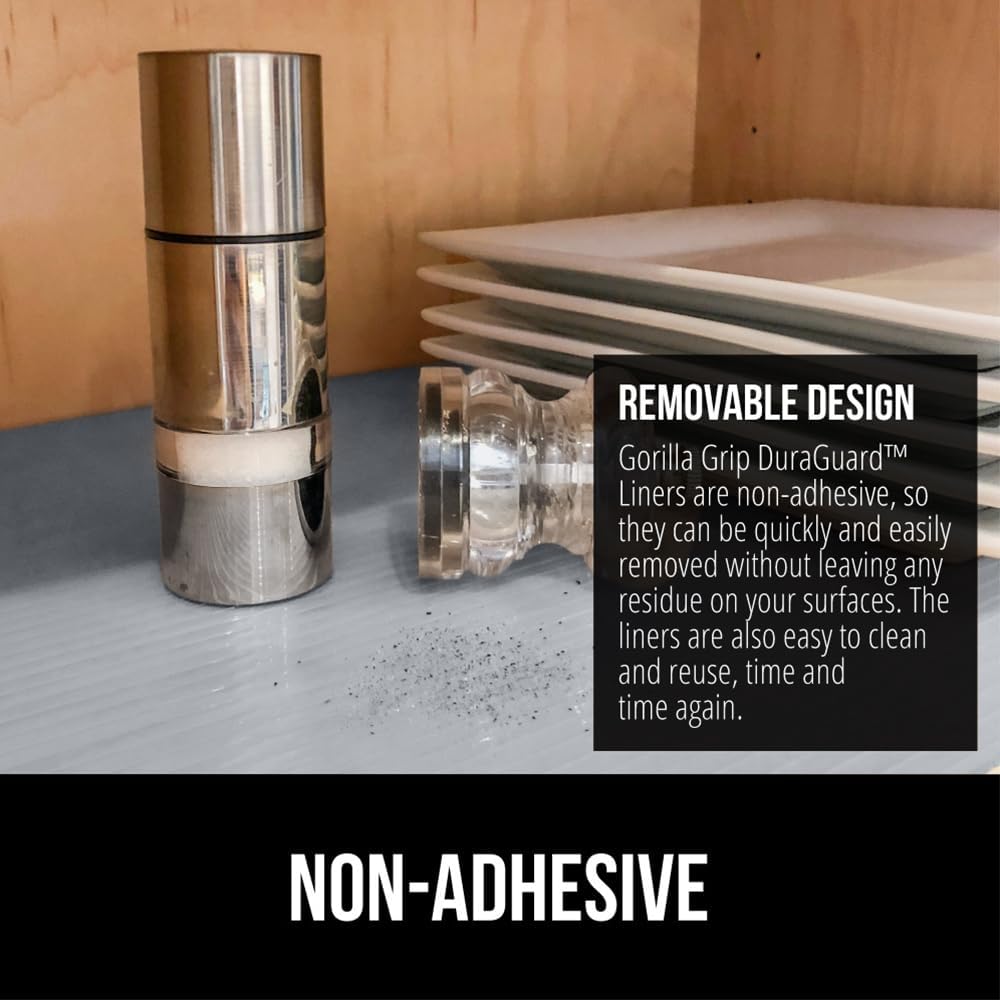 GORILLA GRIP DuraGuard Shelf Liner, 24x30 Non-Adhesive Cabinet Liners for Kitchen Drawers, Shelves, Refrigerator, Pantry Storage, Bathroom Closet, Durable Waterproof BPA Free Ribbed Plastic, Gray