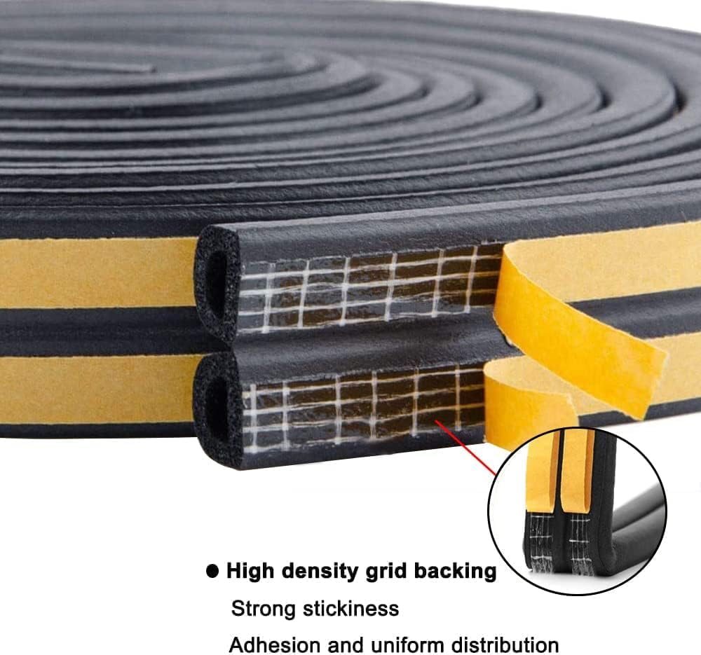 Weather Stripping Seal Strip Tape, Doors Windows Frame Self Adhesive D Type Foam Sealing Tape, 65.6Ft Rubber Soundproof Insulation Cell Foam Stripping, Black