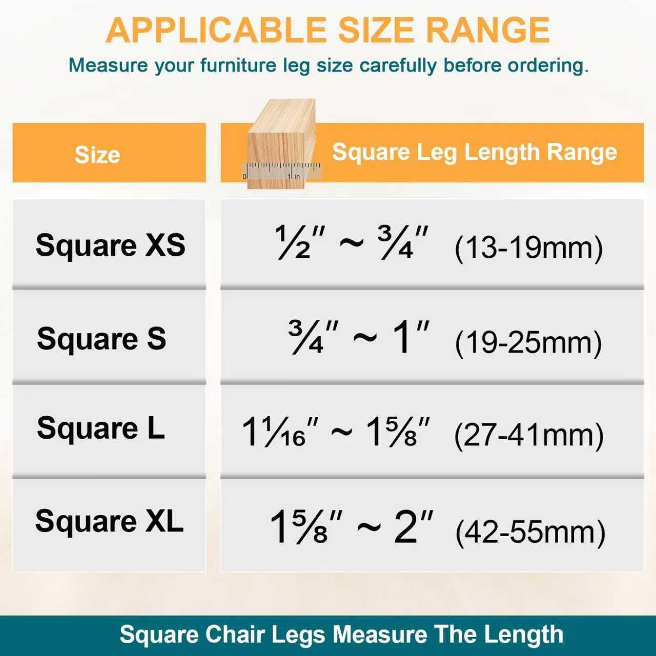 32 Pcs Square Chair Leg Protectors for Hardwood Floors,Felt Furniture Floor Protectors with Silicone Caps, Extra Large Size (Fits Chair Legs with Side Length: 1-5/8" to 2")