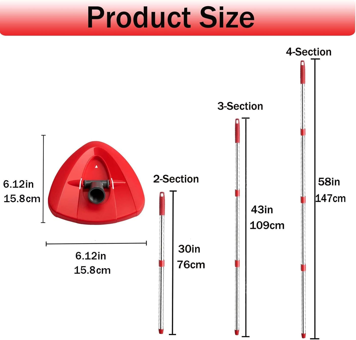 Spin Mop Replacement Handle, 4-Section 30-to-58 inch Mop Replacement Stick and Base Compatible with Ocedar Mop Handle for Easy Wring Mop Refills, Germany Screw Joint(Mop Head not Include)