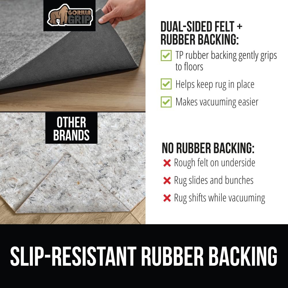 GORILLA GRIP Felt and Natural Rubber Stay in Place Slip Resistant Rug Pad, 1/4in Thick, 8x2 FT, Protective Padding Under Area Rugs, Cushioned Gripper Pads, Carpet Runners, Hardwood Floors Protection