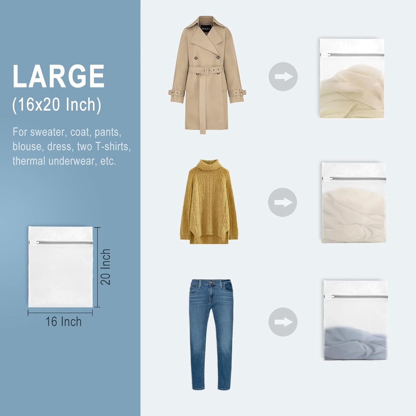 Muchfun 3Pcs Durable Fine Mesh Laundry Bags for Delicates 16 x 20 Inches (3, Large)