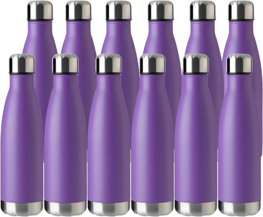 MEWAY 17oz Sport Water Bottle 12 Pack Vacuum Insulated Stainless Steel Leak-Proof Double Wall Cola Shape Water Bottle,Keep Drinks Hot & Cold (Purple,12 Pack)