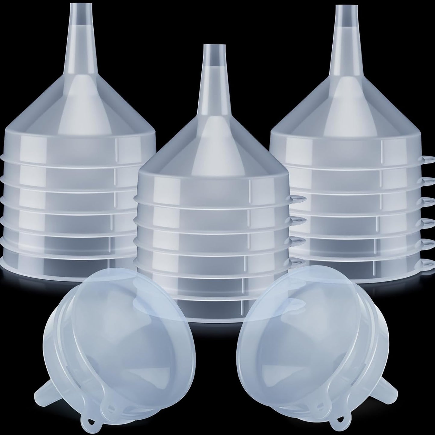 Honeydak 18 Pieces Multi-Purpose Plastic Funnels 4.7 Inch Wide Mouth Funnels for Filling Bottles, Jars, Containers Lab Use Oil Funnel for Gas, Car Oil, Lubricants and Fluids (White)