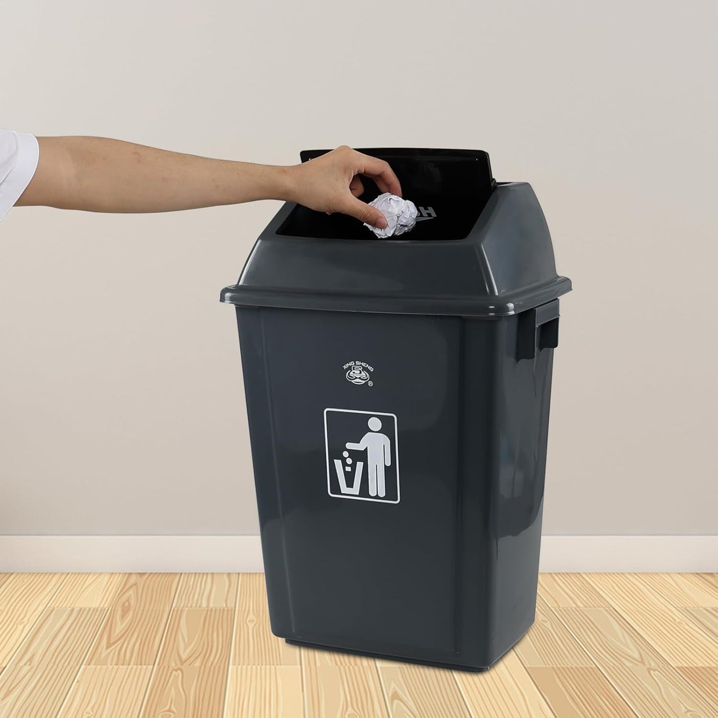 13 Gallon Swing Top Garbage Can, Plastic Waste Bin with Lid, Kitchen Trash Can, 4 Pack, Gray