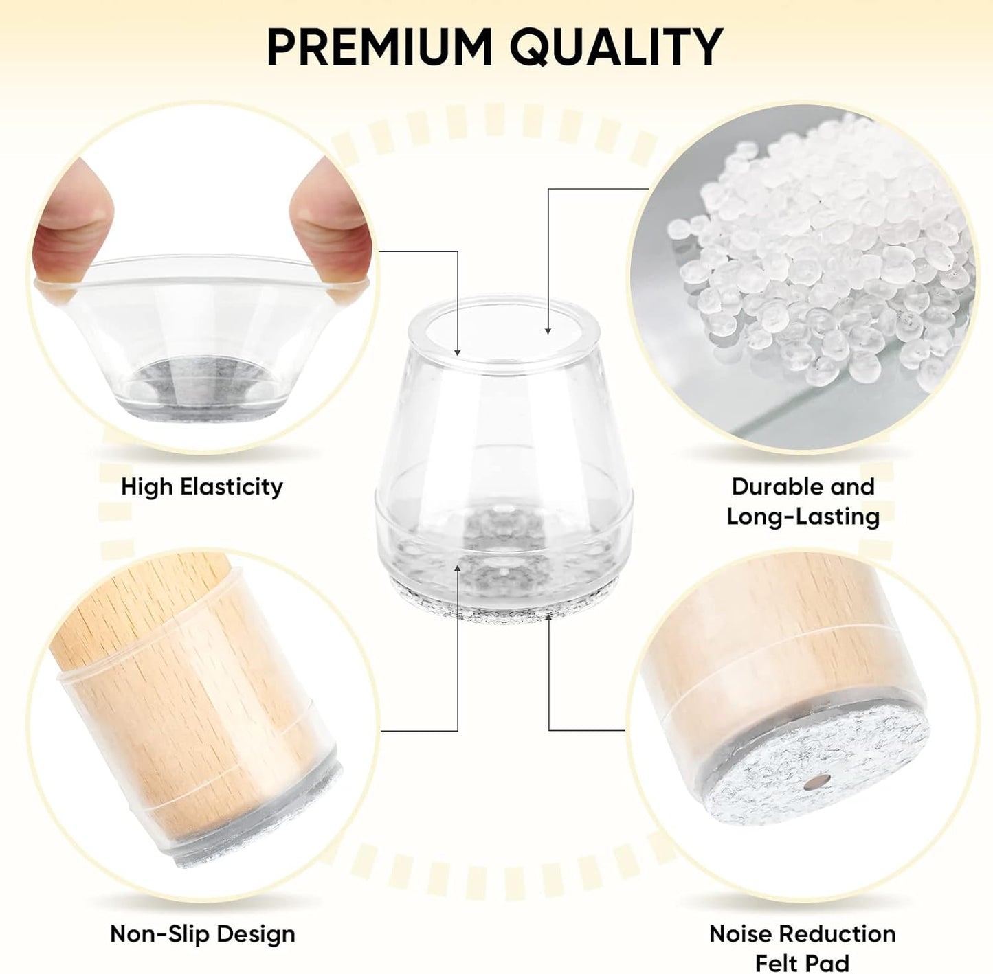 BALEINE 16 Pack Silicone Chair Leg Floor Protectors, Stool Leg Protectors Cap, Non-Slip Chair Leg Caps for Hardwood Floors (Clear Combo 16 Pack)