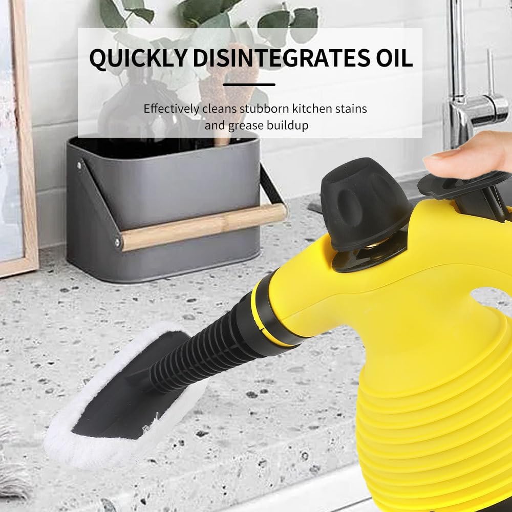 Steam Cleaner, Pressurized Handheld Mop Steam Cleaner for Home with 18 PCS Accessory & Safety Lock, Large Capacity Mop Steam for Cleaning, Car, Bathroom, Shower, Window, Grime, Grease - Yellow