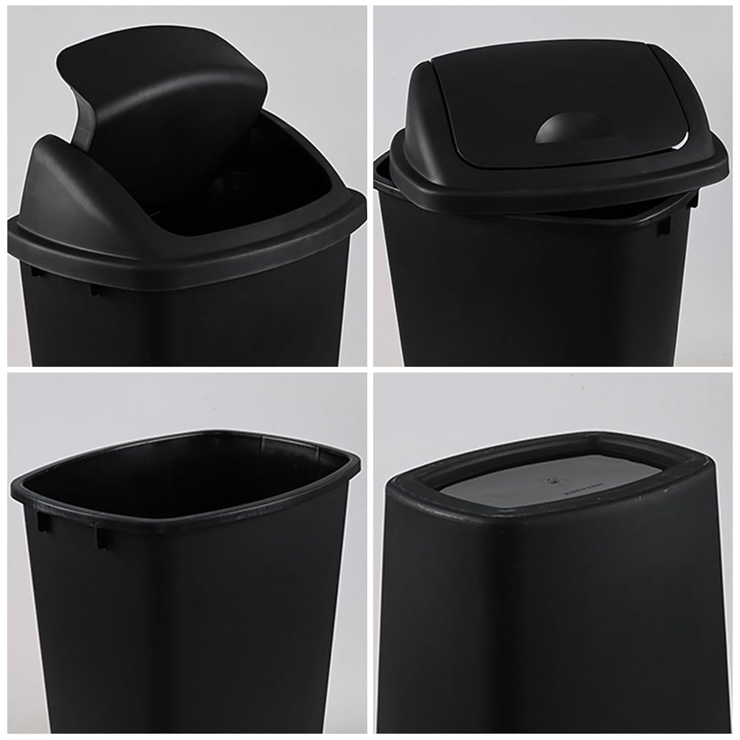 Bringer 10 Gallon Tall Kitchen Trash Can, Set of 4 Black Plastic Garbage Can with Swing Lid
