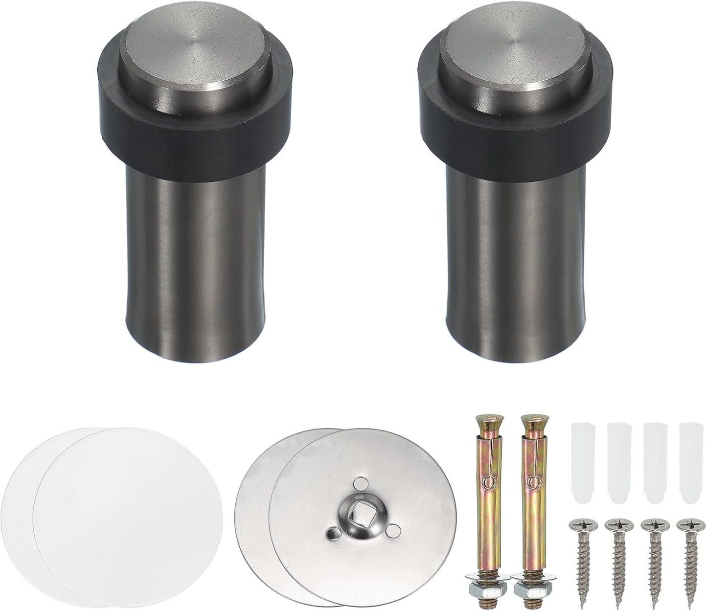 PATIKIL 2Set Round Door Stoppers, 80mm Stainless Steel Door Stop Doorstop Wedge Metal Cylinder Self Adhesive with Screw for Bottom of Door Floor Inside, Gold Tone