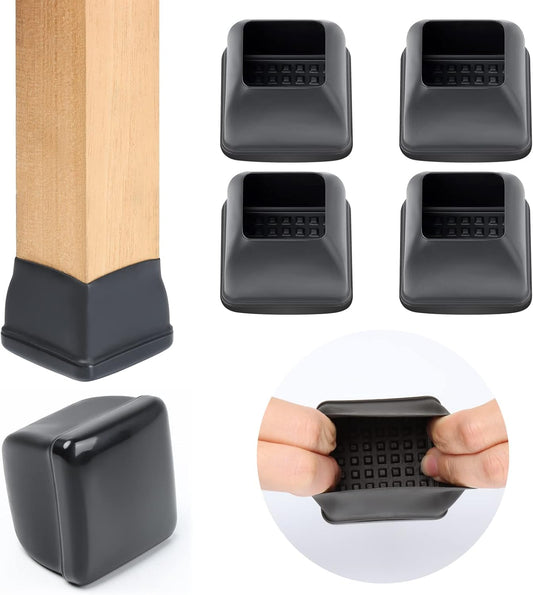 Ezprotekt 24 Pcs Large Chair Leg Sliders for Carpet, Square Black Teflon Furniture Glides Pads Caps for Rug, Bar Stool Leg Protectors Covers for Table, Chair, Sofa Legs (XL Fit: 1.5" - 2")