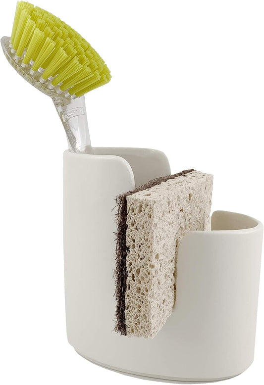 Kitchen Sink Caddy Dish Sponge Holder and Scrub Brush Dish Wand Holder Ceramic White Farmhouse Modern