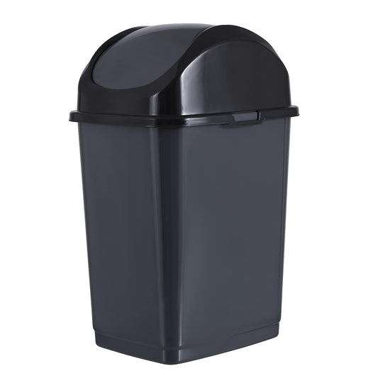 Superio Medium Trash Can with Lid 4.5 Gallon Plastic Swing Top Garbage Can Slim Waste Bin for Under Sink/Cabinet, Laundry Room, Kitchen, Office, Bedroom, Bathroom, College Dorm, 18 Qt, Grey