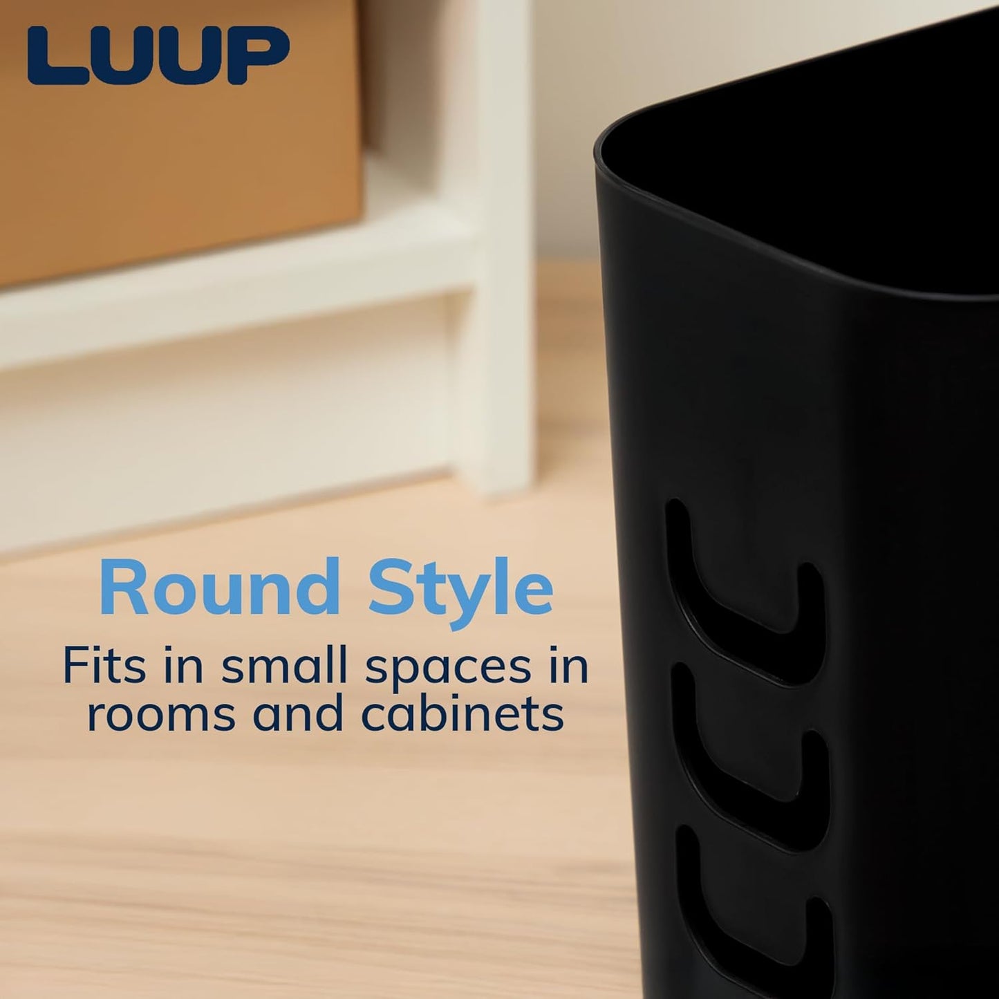 STORi Luup Bathroom Wastebasket, Secure Grocery Bags, Plastic Garbage Container for Vanity, Laundry Room, Kitchen, Office, 2.5 Gallon, Black, Made in USA