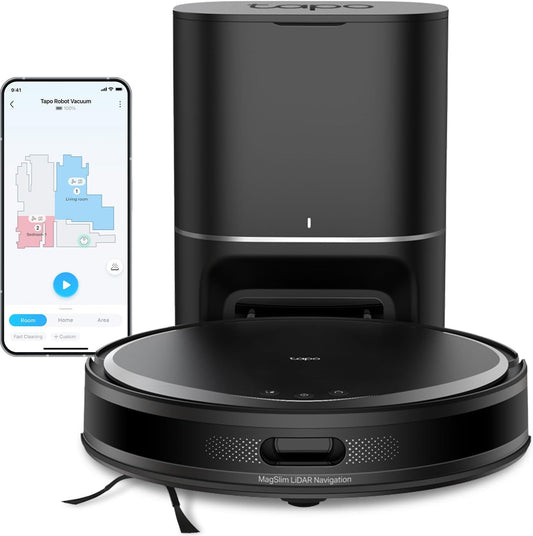 Tapo Ultra-Slim LiDAR Smart Navigation Robot Vacuum and Mop with Self-Emptying Dock, 5300Pa Max, 97%+ Dust Pickup Rate, Self-Charging, Compatible with Alexa & Google Home, RV20 Max Plus