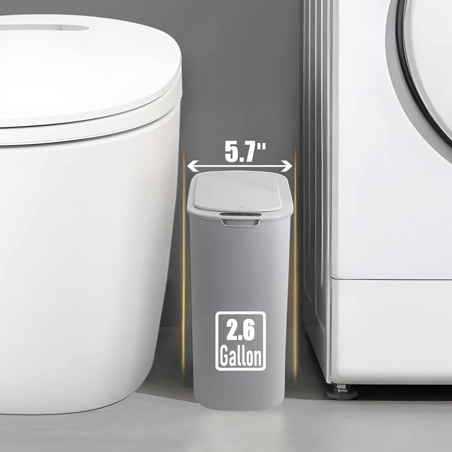 Automatic Motion Sensor Bathroom Trash Can with Lid, 2.6 Gallon Touchless Trash Bin, Smart Garbage Can Plastic Slim Wastebasket for Bedroom, Office, Dorm (Grey)