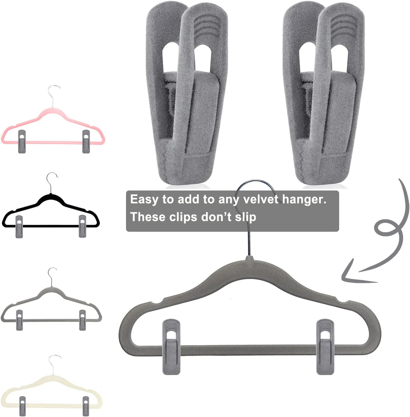 Grey Velvet Hangers Clips (80-Pack), Non-Slip Strong Velvet Hangers Clips for Velvet Skirt Hangers, Velvet Pants Hanger Velvet Clips Fit for Thin Velvet Clothes Suit Hangers