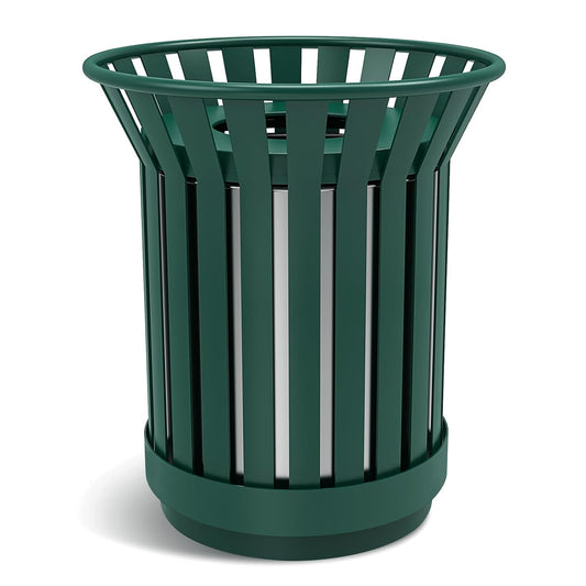 Round Heavy Duty Outdoor Trash Can, Large Metal Slatted Garbage Can for All Weather Resistant, Commercial Garbage Cans, Waste Receptacle in Park, Beach, Patio (Green, Medium)