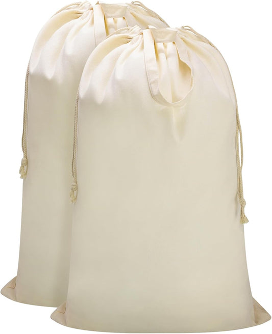 Canvas Laundry Bag with Handles & Drawstring 23.6"x35", Dirty Clothes Travel Bag, Heavy Duty Washable Cotton Laundry Sack for Travel, Camp, College (2 Pack)