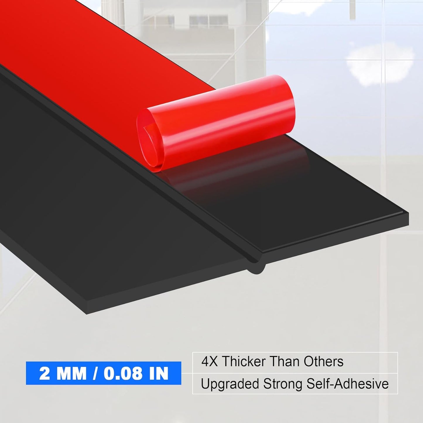 ToLanbbt Weather Stripping Silicone Door Seal Strip 3 in x 20 ft Door Draft Stopper Self Adhesive Tape, Side & Bottom Gaps Insulation Strip for Glass Shower Sliding Window, Black