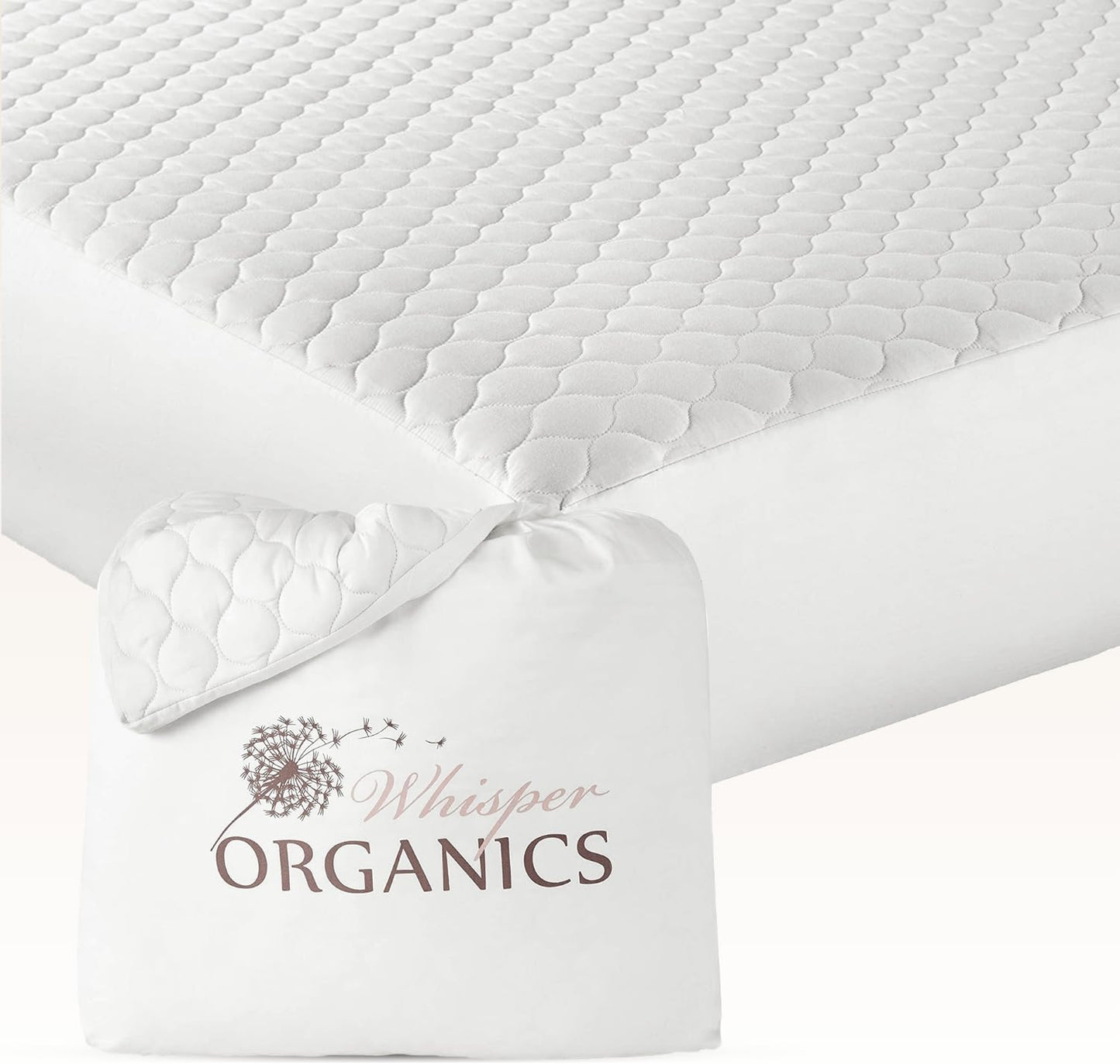 100% Cotton Organic Mattress Pad - Breathable & Cooling Mattress Protector Queen Size - Premium 300GSM Quilted and Noiseless Machine Washable Organic Mattress Protector (White, Queen)