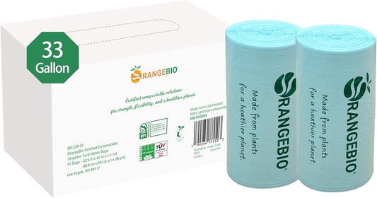 OrangeBio 33 Gallon Home Compostable Yard Waste Bags, 40 Count, 1.1 Mil, Lawn & Leaf Bags US BPI ASTM D6400 and OK Compost Home Certified
