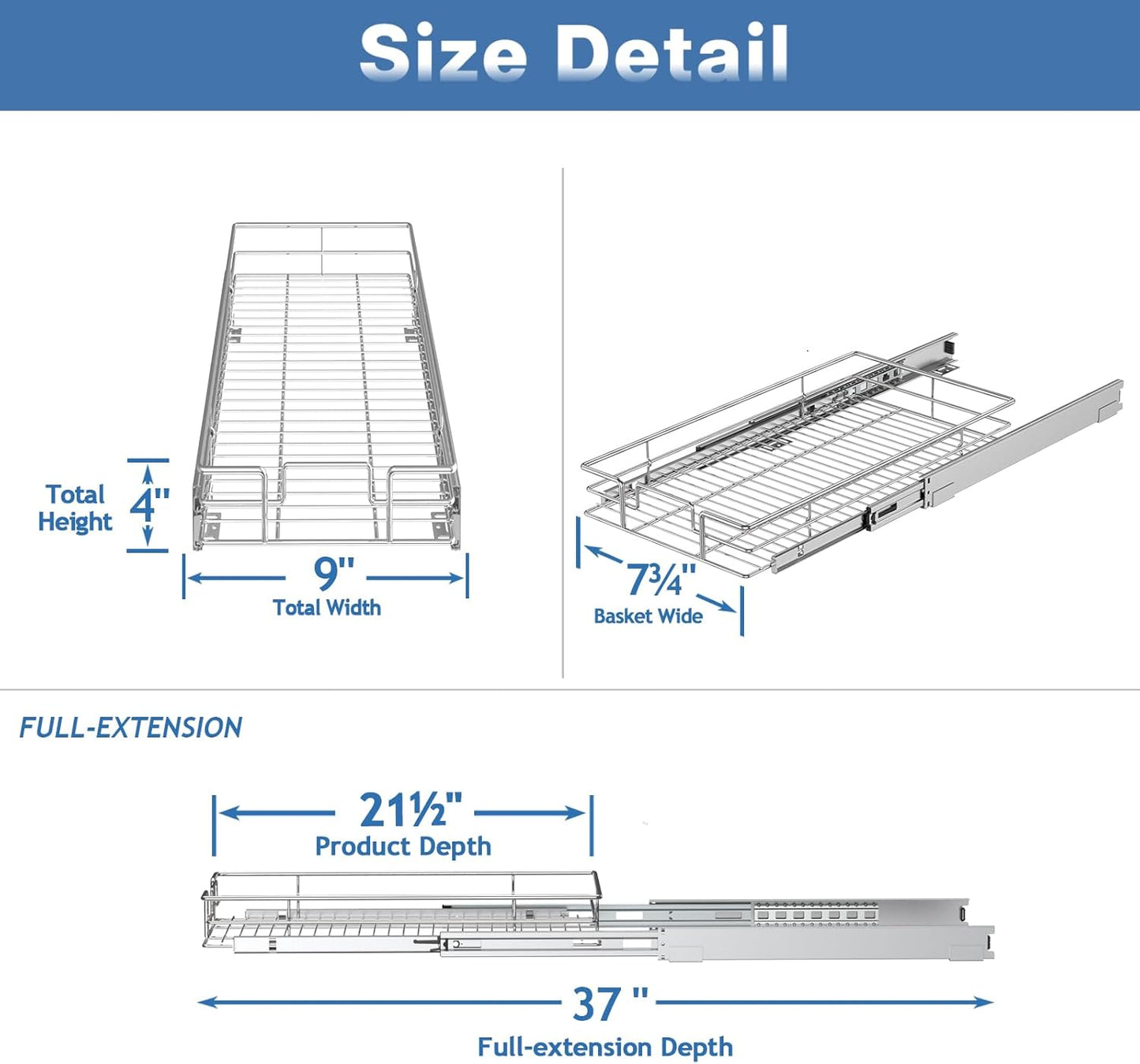 LOVMOR Pull Out Cabinet Organizer 9" W x 21½" D, Kitchen Cabinet Pull Out Shelves Slide Out Storage