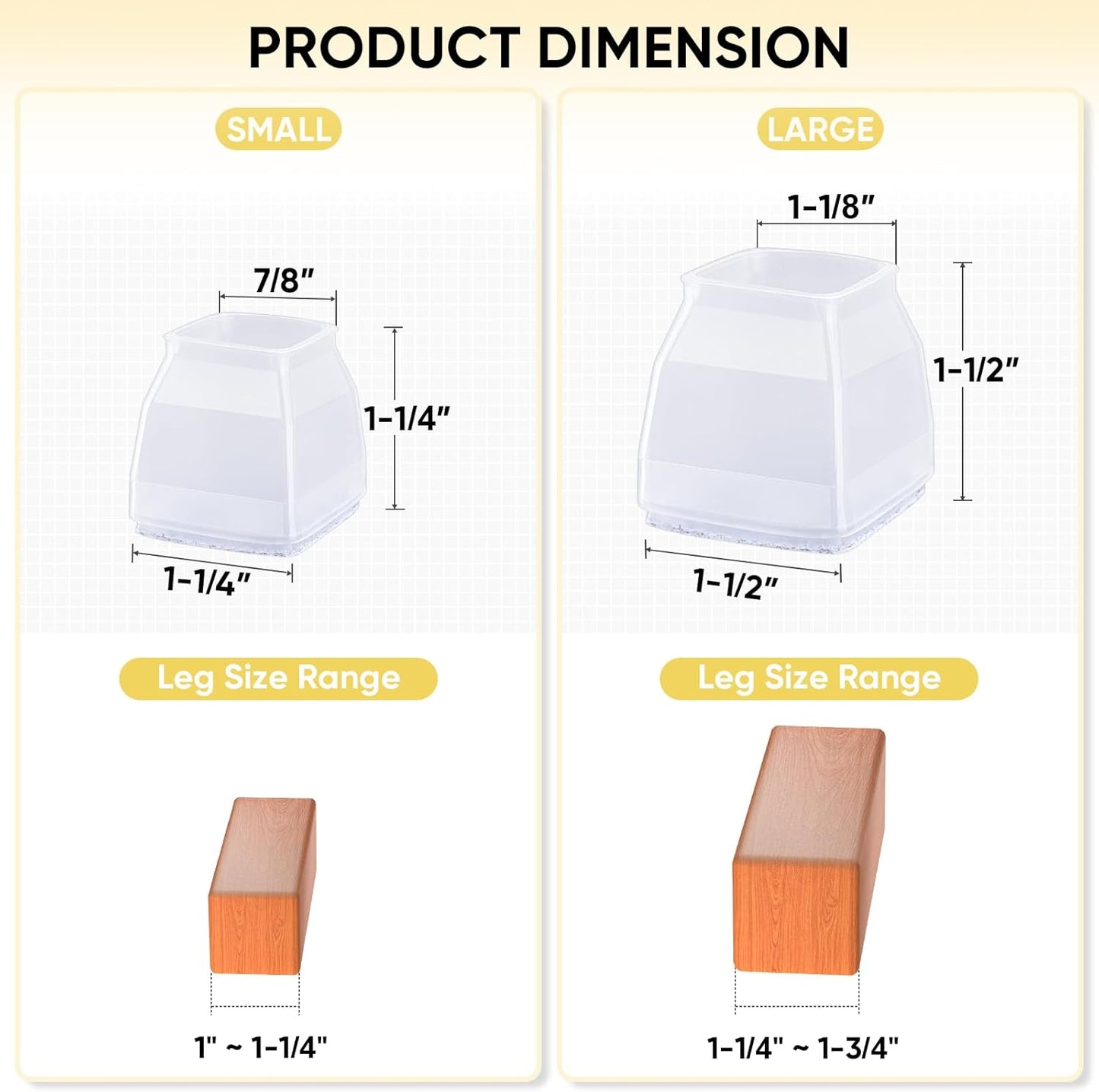 BALEINE 16 Pack Silicone Chair Leg Floor Protectors, Stool Leg Protectors Cap, Non-Slip Chair Leg Caps for Hardwood Floors (Clear & Small (Square), 16 Pack)