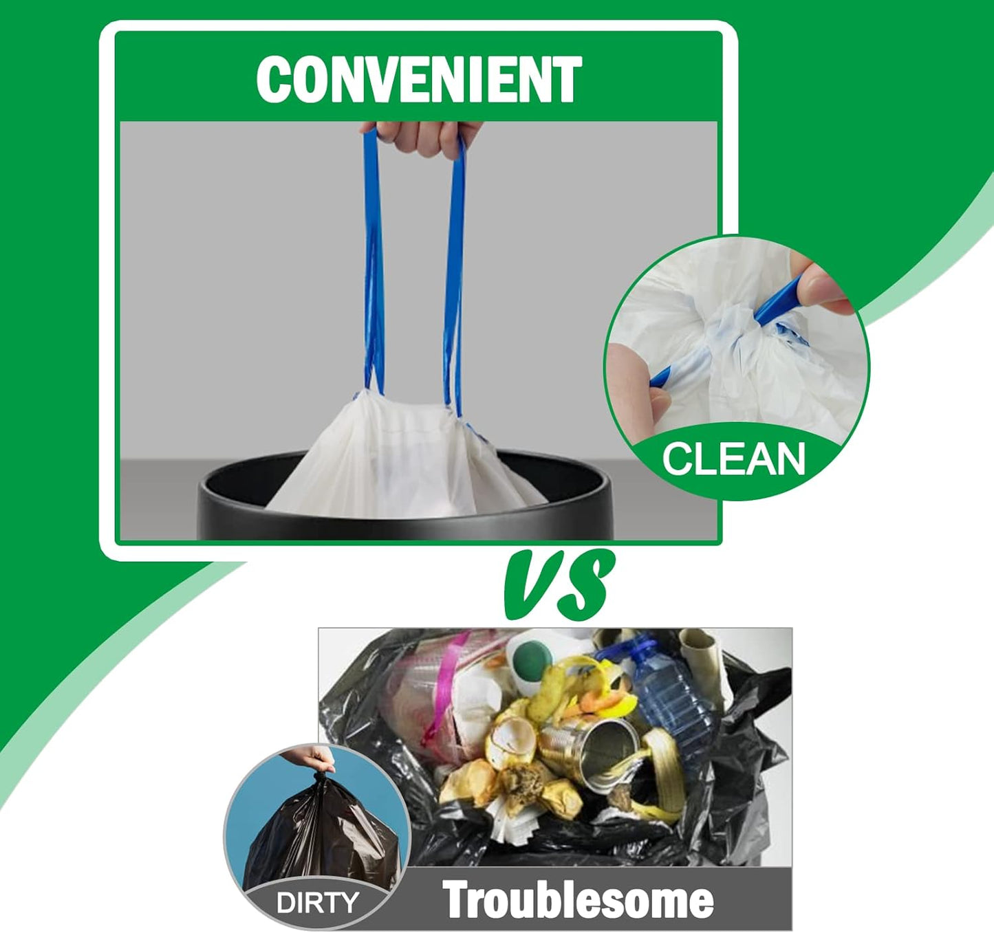 13 Gallon Compostable Trash Bags, 100 Count Biodegradable Drawstring Compost Food Waste Bags, Heavy Duty 1 Mil, 49.2 Liter, Tall Kitchen Large Garbage Bags, US BPI and Europe OK Compost