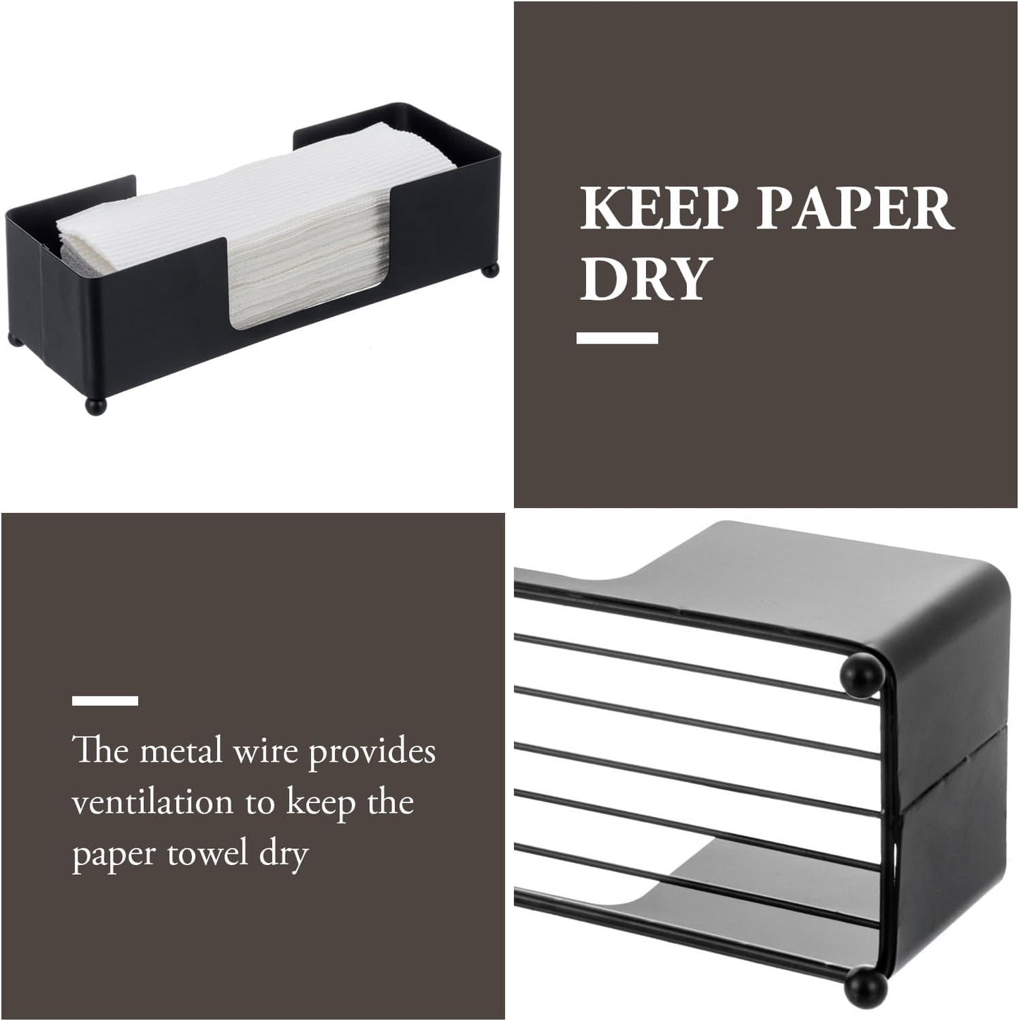 MyGift Modern Matte Black Metal Tabletop Commercial Folded Paper Towel Holder, Countertop Disposable Napkin Dispenser Tray for Guest Bathroom